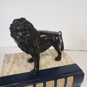 Vintage MCM Heavy Bronze Black Painted Lion Statue Roaring 4" Sculpture